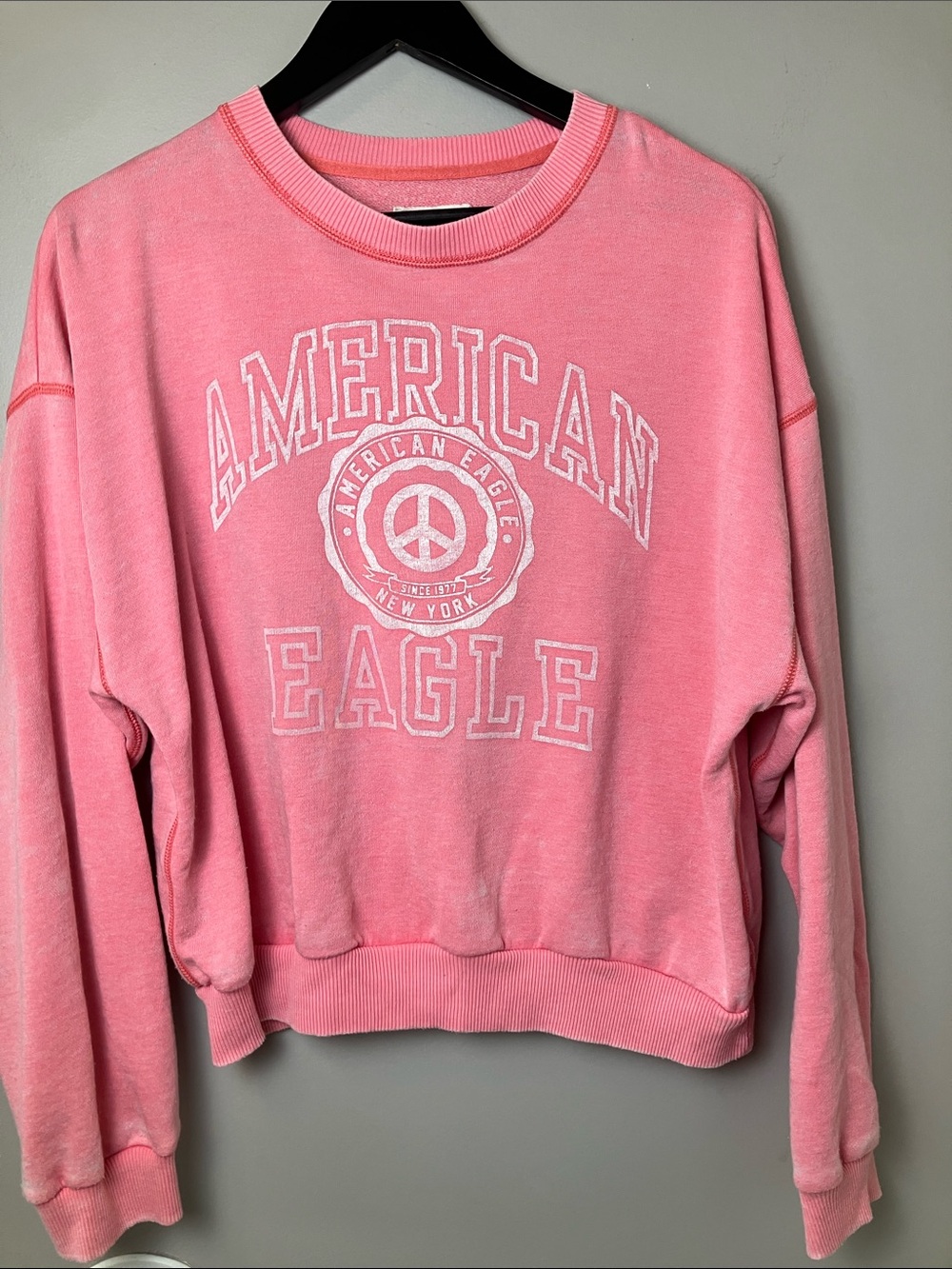 American Eagle Pink Cotton Blend Crewneck Graphic Oversized Sweatshirt Sz Small
